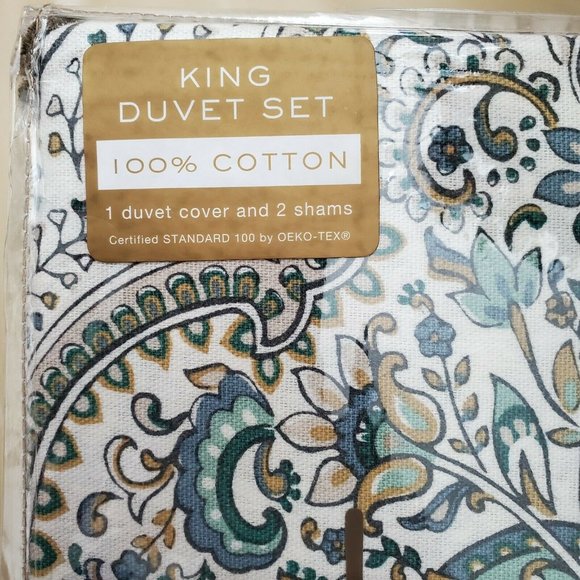 Nicole Miller Floral Medallion Paisley King 3 Pc 100% Cotton Duvet Cover Set - Picture 10 of 11